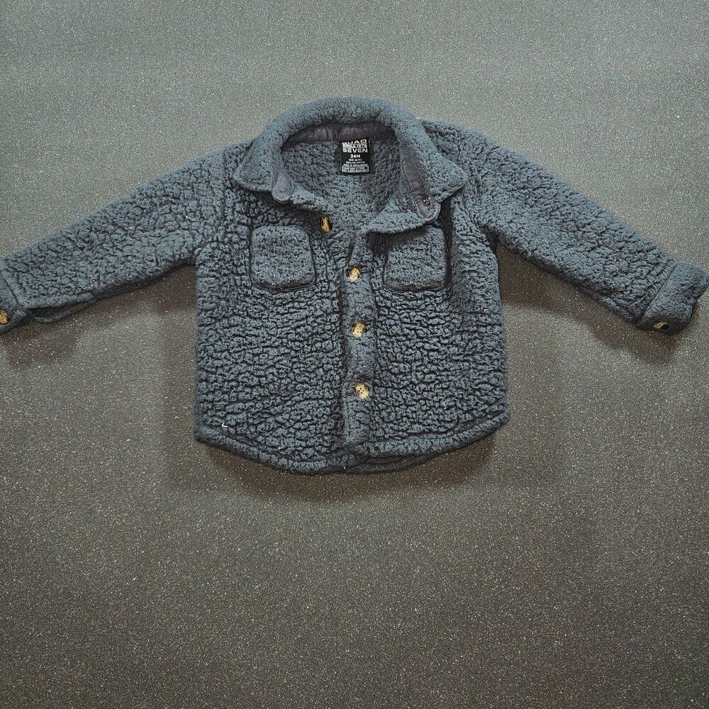Quad Seven Sherpa Shacket 24M Gray Button Front Fleece Jacket